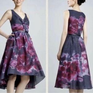 Lela Rose gray and purple floral high low dress sweetheart neckline size 6